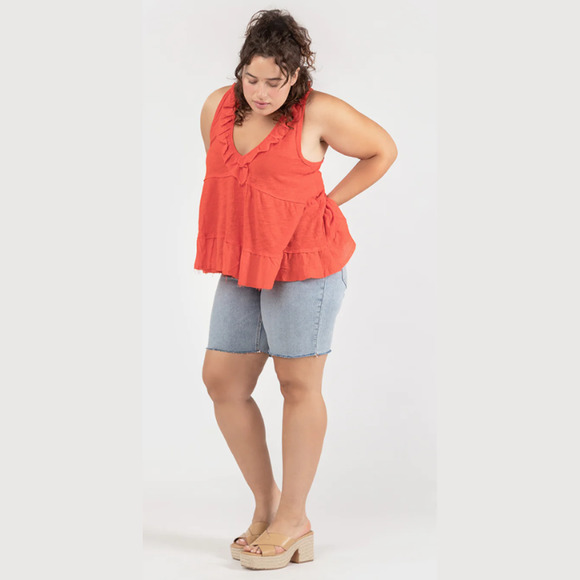 NWT Brand New Women's Plus Size DEX Babydoll Ruffled Tank Firey Red 1X - Picture 3 of 7